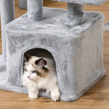 Cat Tree Tower for Indoor Cats 114cm Climbing Activity Centre Kitten with Sisal Scratching Post Perch Hanging Ball Condo Toy Light Grey