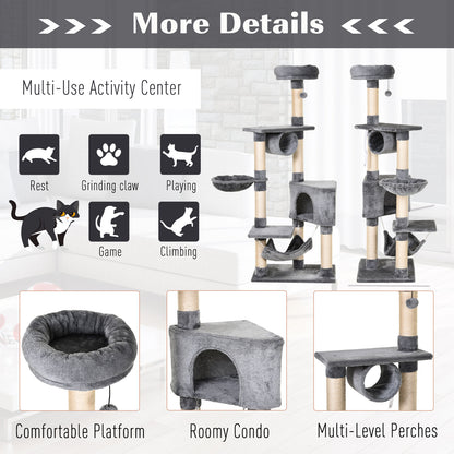Cat Tree for Indoor Cats Condo Tower Multi-level Height 150CM Kittens Activity Stand House with Toys & Various Scratching Posts