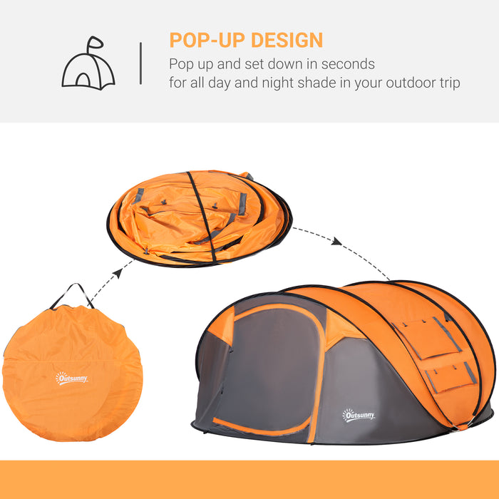 Outsunny 4-5 Person Pop-up Camping Tent Waterproof Family Tent w/ 2 Mesh Windows & PVC Windows Portable Carry Bag for Outdoor Trip Orange