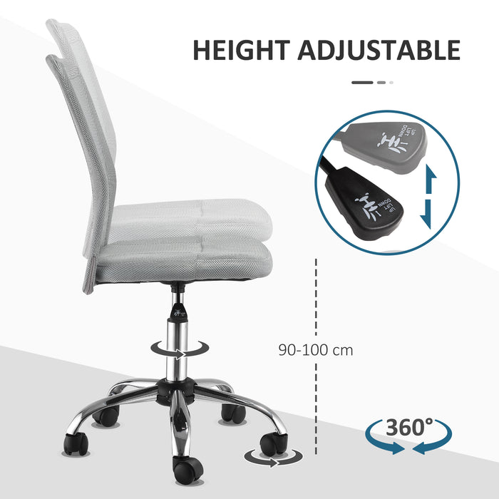 Home Office Mesh Task Chair Ergonomic Armless Mid Back Height Adjustable with Swivel Wheels, Grey