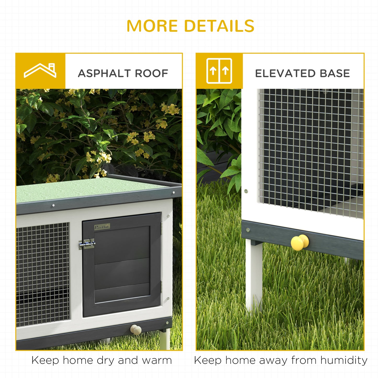 Wooden Rabbit Hutch Guinea Pig Hutch Bunny Cage Small Animal Habitat Openable Asphalt Roof for Outdoor Use 90 x 45 x 65 cm