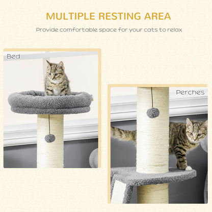 Cat Tree Tower, Cat Activity Centre, with Sisal Scratching Post, Multi Level Cat Climbing Frame Indoor, 48 x 48 x 92 cm, Dark Grey