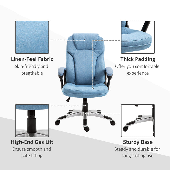 Linen Fabric Home Office Chair, Height Adjustable Computer Chair with Padded Armrests and Tilt Function, Blue