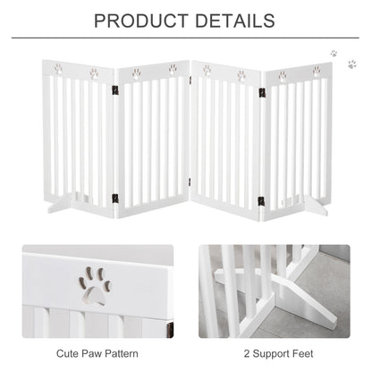 Freestanding Pet Gate 4 Panel Dog Barrier Folding Safety Fence with Support Feet up to 204cm Long 75cm Tall for Doorway Stairs White
