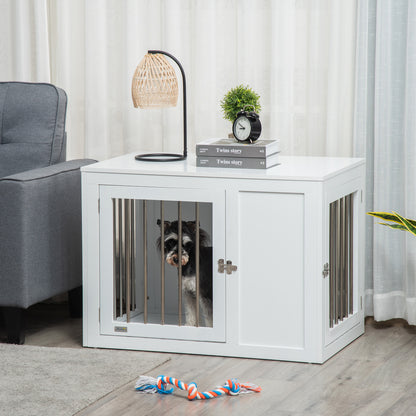 Furniture Style Dog Crate with Two Doors, End Table Pet Cage Kennel with Locks, for Medium Dogs - White
