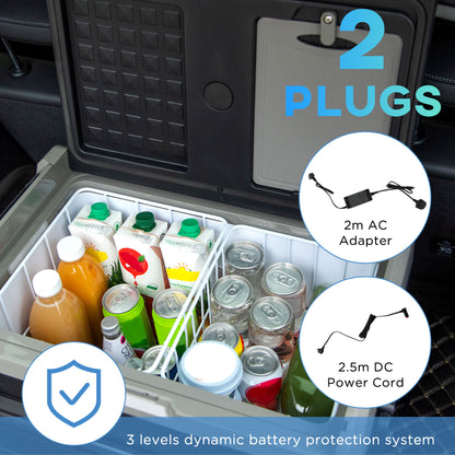 Outsunny 50L Car Refrigerator, Portable Compressor Cooler Box, Fridge Freezer w/ Inner LED Light, Foldable Handles, Cup Holders, 12/24V DC and 110-240V AC for Campervan RV Boat Travel Down to -20‚Äö√ë√â