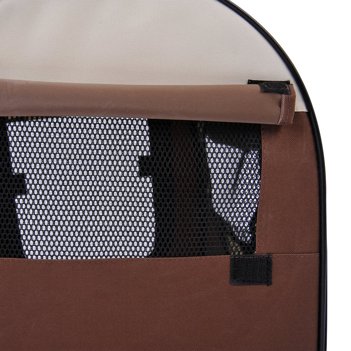 Dog Carrier Folding Soft Dog Crate Cat Travel Cage for small Dog, Brown 46L x 36W x 41H cm