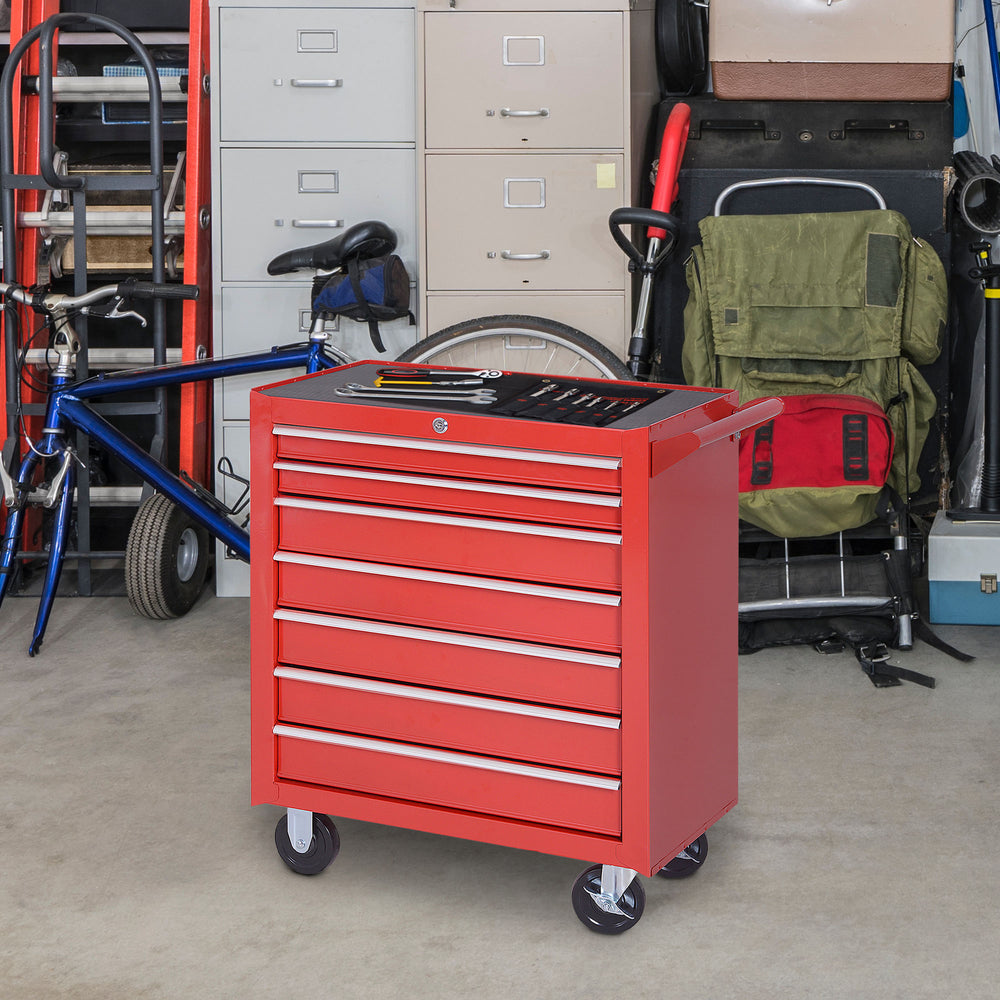 DURHAND Roller Tool Cabinet Storage Chest Box 7 Drawers Roll Wheels Garage Workshop Red