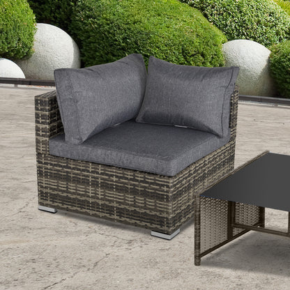 PE Rattan Wicker Corner Sofa Garden Furniture Single Sofa Chair w/ Cushions, Deep Grey