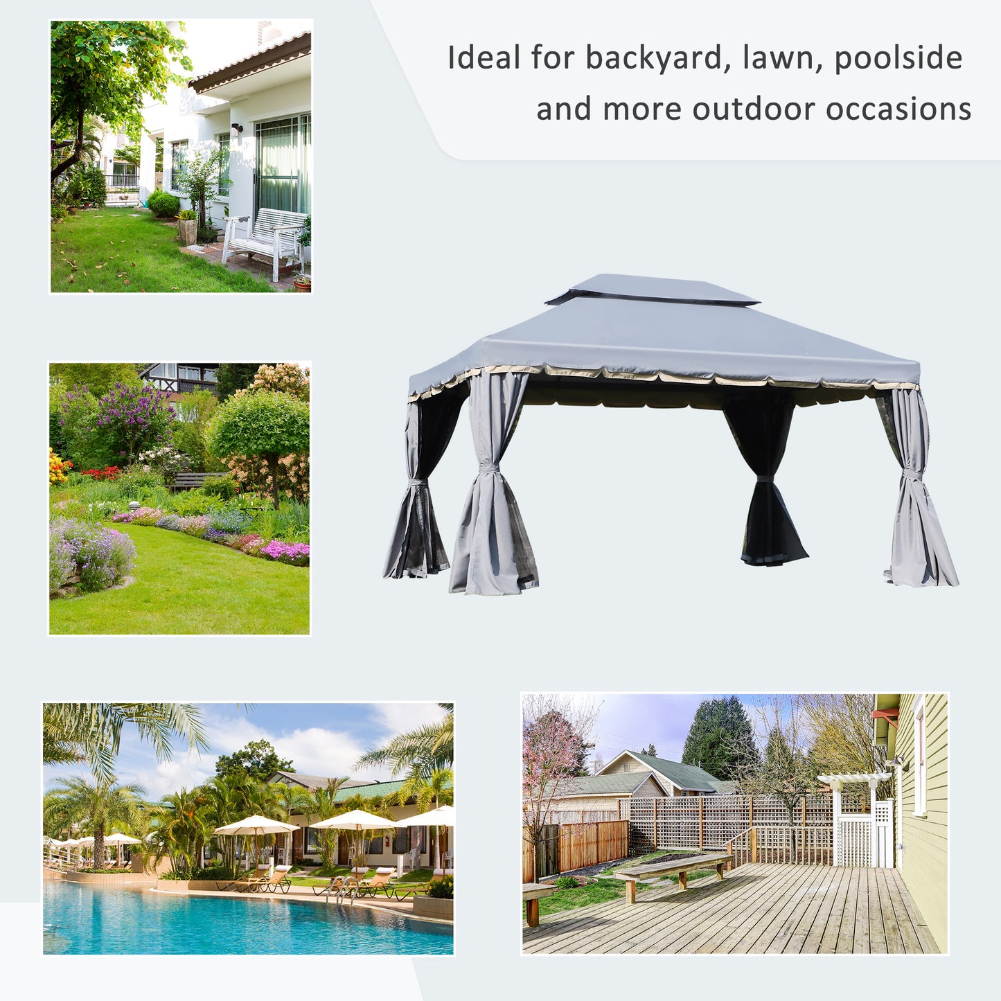 Outsunny 3 x 4m Aluminium Garden√Ç¬¨√Ç¬®√¢¬Ä¬ö√É¬Ñ√¢¬Ä¬†Gazebo, Marquee Canopy Shelter Pavilion Party Tent with Nets and Curtains for Garden, Lawn, Backyard and Deck, Grey