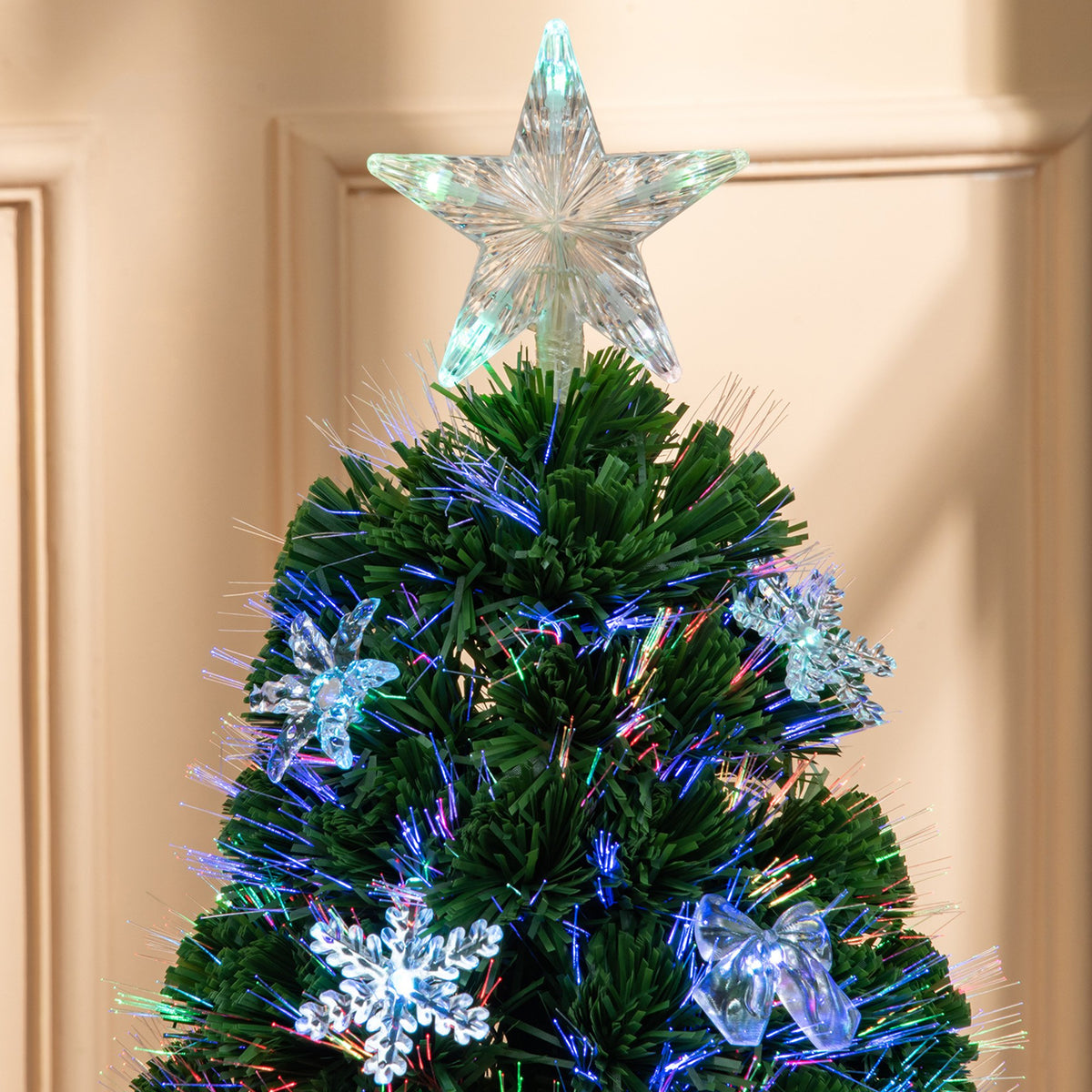 3ft Pre-Lit Fibre Optic Christmas Tree with Multicolour LEDs, Bows & Star