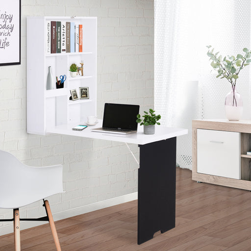 Folding Wall-Mounted Drop-Leaf Table With Chalkboard Shelf multifunction White