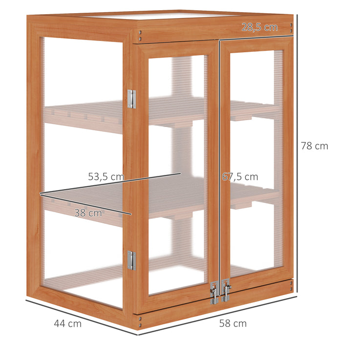 3-tier Wood Greenhouse Garden Polycarbonate Cold Frame Grow House w/ Storage Shelf for Plants, Flowers, Orange