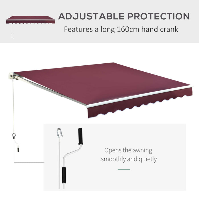 Awning Canopy Sun Shade Canopy Garden Patio Manual Retractable Awning, 3x2.5 m-Red