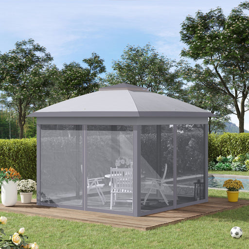 Outsunny 330cm x 330cm Pop Up Canopy, Double Roof Foldable Canopy Tent with Zippered Mesh Sidewalls, Height Adjustable and Carrying Bag, Event Tent for Patio Garden Backyard, Grey