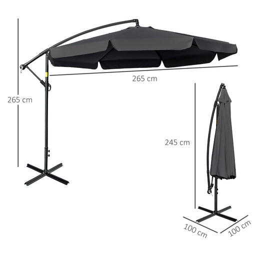 Outsunny 2.7m Garden Banana Parasol Cantilever Umbrella with Crank Handle and Cross Base for Outdoor, Hanging Sun Shade, Black