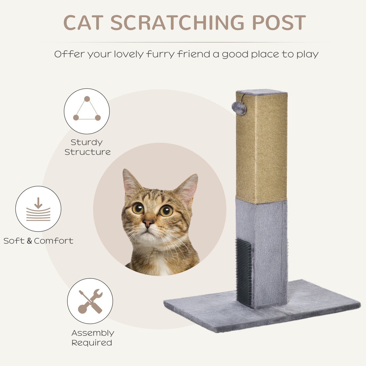 Cat Tree Scratching Post for Indoor Cats 79cm Jute Scratcher Climber w/ Carpet Base Dangling Toy ‚àö√™ Grey