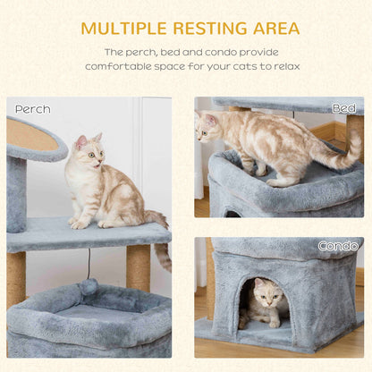 Cat Tree Tower for Indoor Cats Kitten Activity Center with Scratching Posts Pad Condo Perch Bed Interactive Ball Toy 48 x 48 x 84cm, Grey