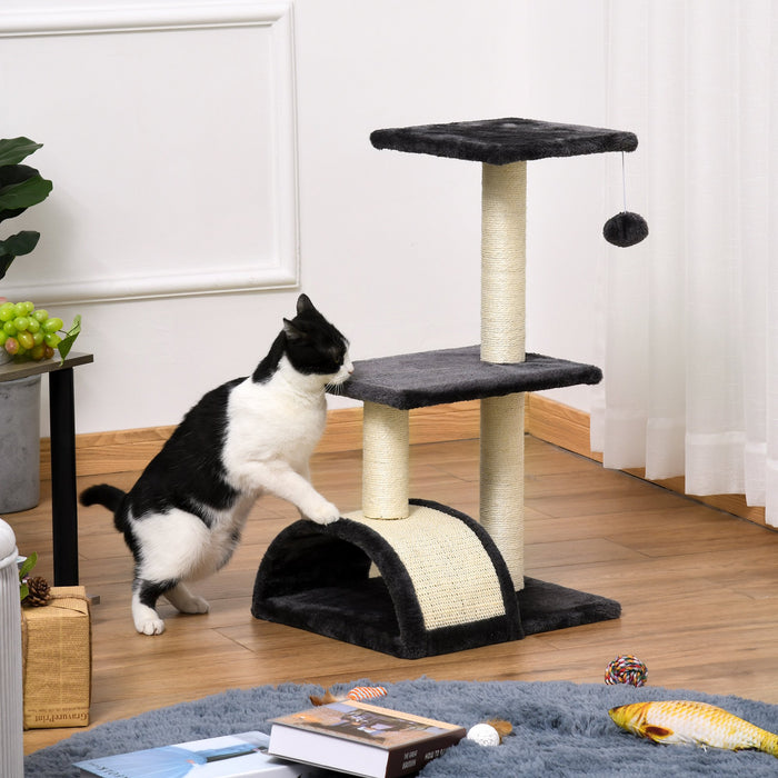 Cat tree Tower 72cm Climbing Activity Centre Kitten with Sisal Scratching Post Pad Arc Perch Hanging Ball Toy Grey