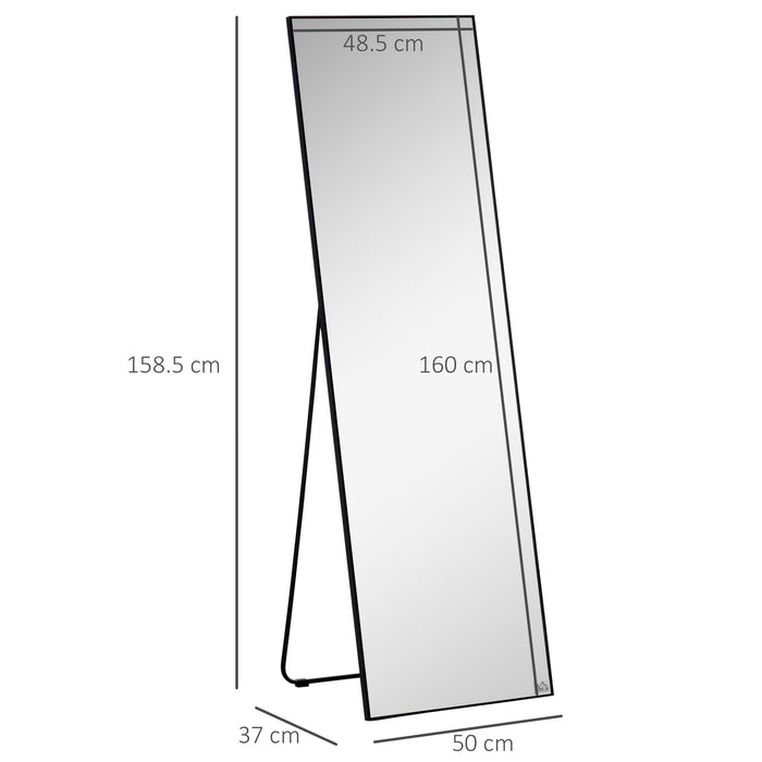 Full Length Dressing Mirror, Floor Standing or Wall Hanging, Aluminum Alloy Framed Full Body Mirror for Bedroom, Living Room, Black