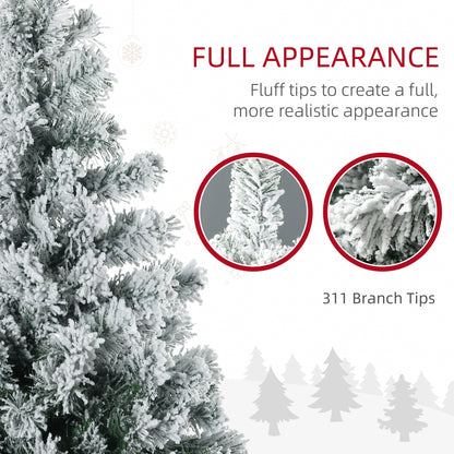 4.5' Artificial Snow Christmas Trees with Frosted Branches, Warm White or Colourful LED Lights, Steel Base