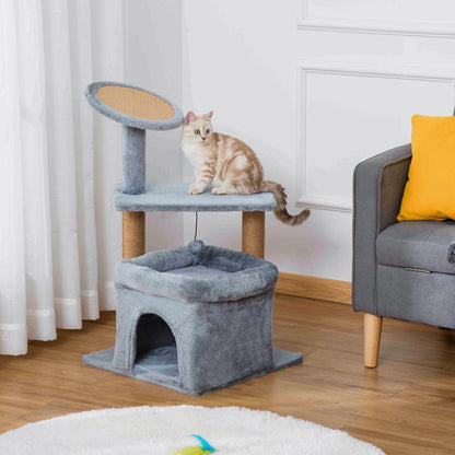 Cat Tree Tower for Indoor Cats Kitten Activity Center with Scratching Posts Pad Condo Perch Bed Interactive Ball Toy 48 x 48 x 84cm, Grey