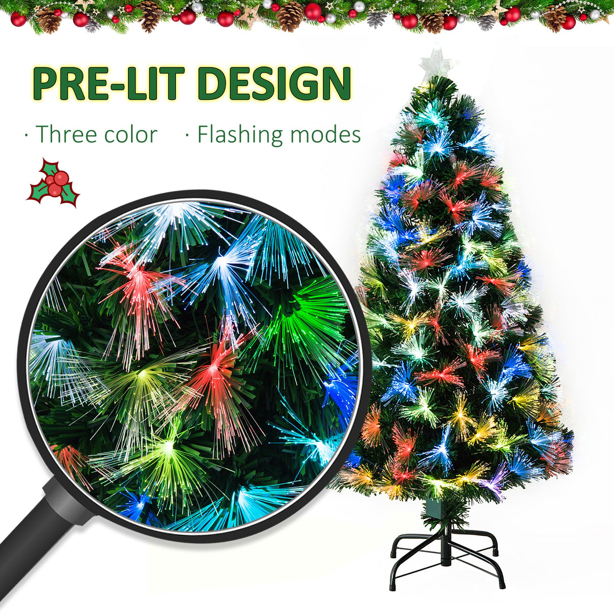 4ft Pre-Lit Fibre Optic Christmas Tree with 130 Multicolour LEDs