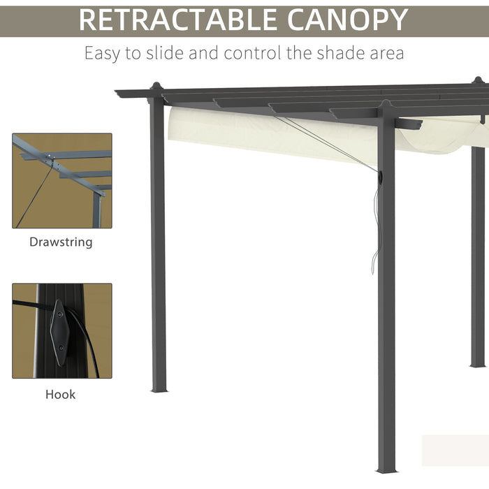 Outsunny 4 x 3(m) Aluminum Pergola with Retractable Roof, Garden Gazebo Canopy Shelter for Outdoor, Patio, Cream White