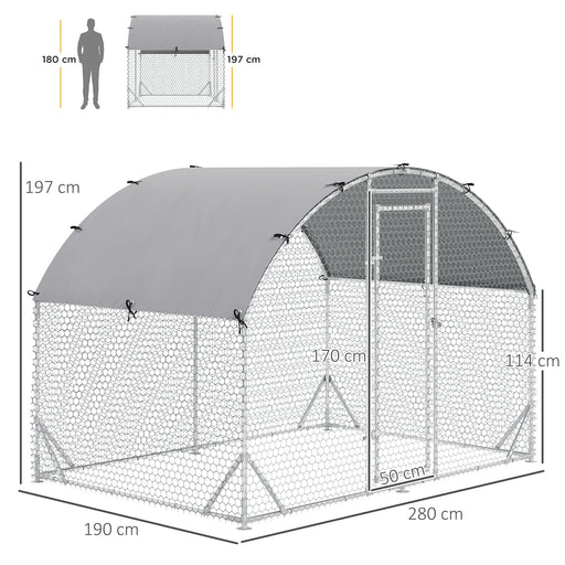 Walk In Chicken Run Galvanized Chicken Coop Hen Poultry House Cage Rabbit Hutch Pet Playpen Backyard with Water-Resist Cover, 2.8 x 1.9 x 2m