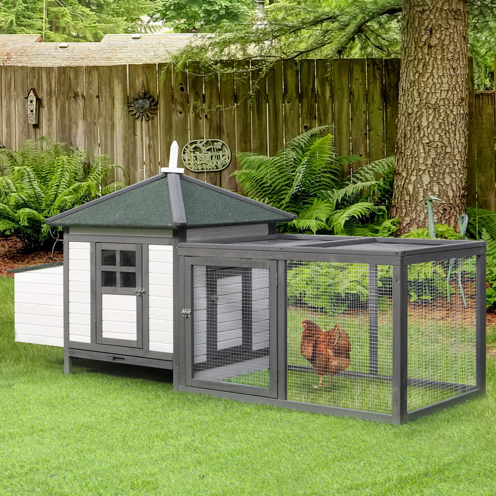 Chicken Coop with Run Hen House Poultry Coops Cages Pen Outdoor Backyard with Nesting Box 196 x 76 x 97cm Grey