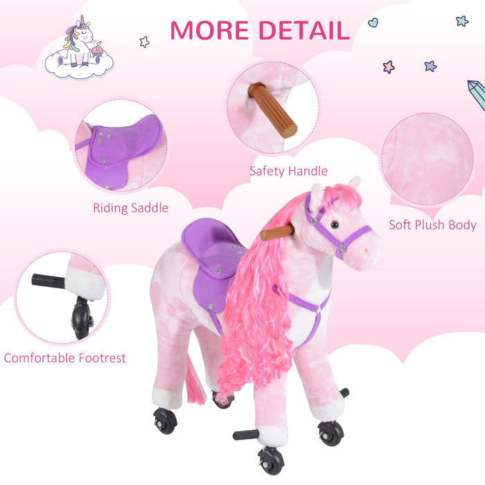 Kids Plush Ride On Walking Horse W/Sound-Pink