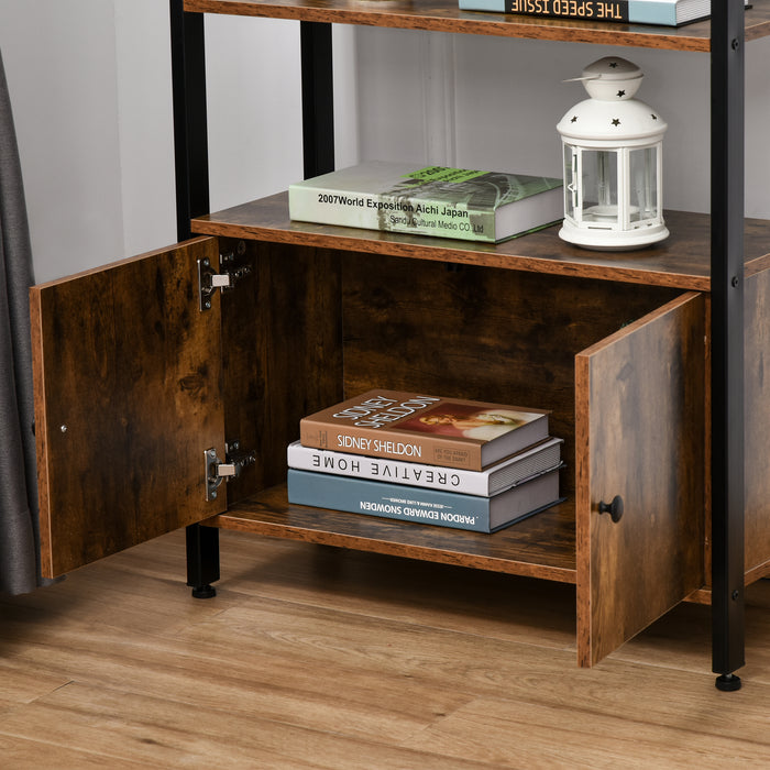 Industrial Bookshelf, Storage Cabinet with 3-Tier with Doors, for Home Office, Living Room Rustic Brown