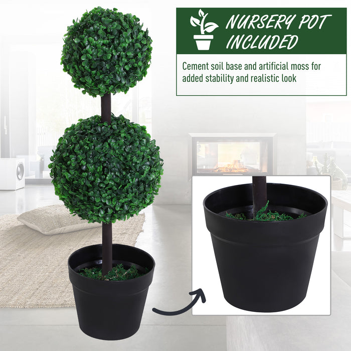 Set of 2 Artificial Boxwood Ball Topiary Trees Potted Decorative Plant Outdoor and Indoor Décor (67cm)