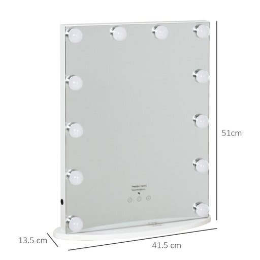 Hollywood Mirror with Lights for Makeup Dressing Table, Lighted Vanity Mirror with 12 Dimmable LED Bulbs and USB Plug in Power Supply, White