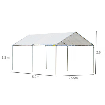 3 x 6m Heavy Duty Carport Garage Car Shelter Galvanized Steel Outdoor Open Canopy Tent Water UV Resistant Waterproof, White