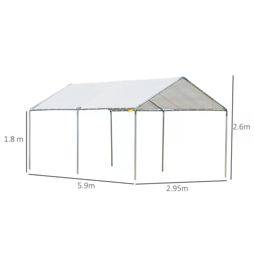 Outsunny 3 x 6m Heavy Duty Carport Garage Car Shelter Galvanized Steel Outdoor Open Canopy Tent Water UV Resistant Waterproof, White