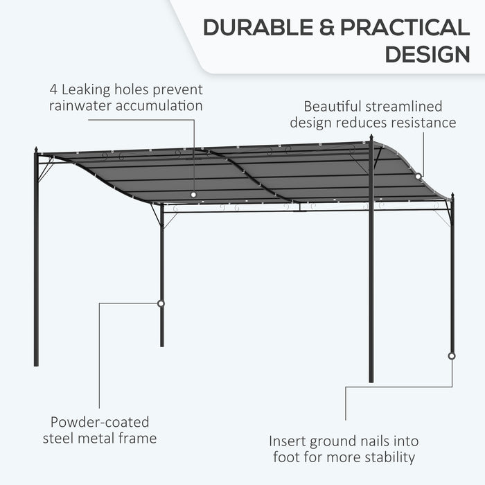 4 x 3 Meters Canopy Metal Wall Gazebo Awning Garden Marquee Shelter Door Porch - Grey