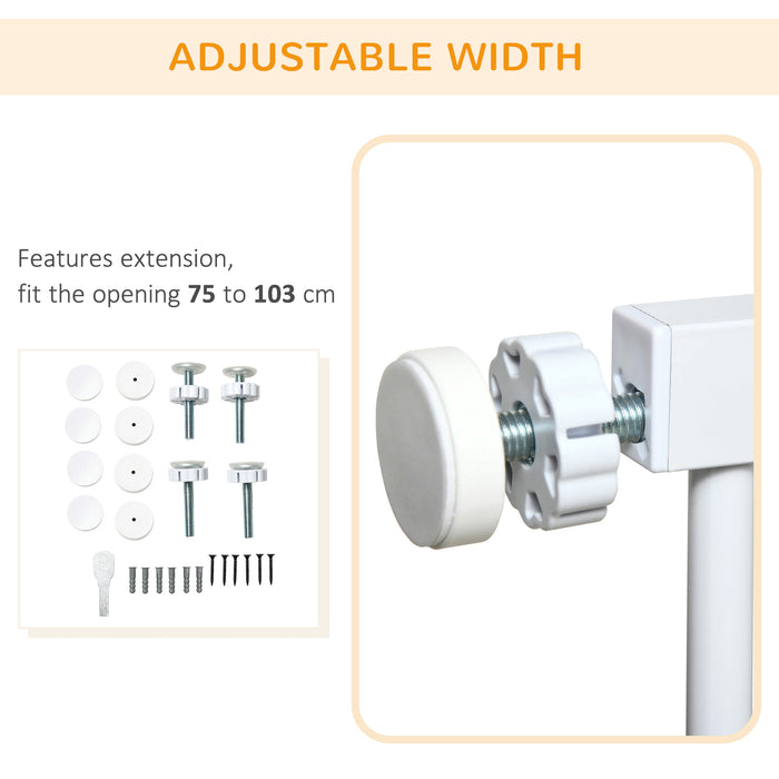 Pressure Fit Safety Gate for Doorways and Staircases, Dog Gate w/ Auto Closing Door, Pet Barrier for Hallways w/ Double Locking, Openings 75-103CM - White