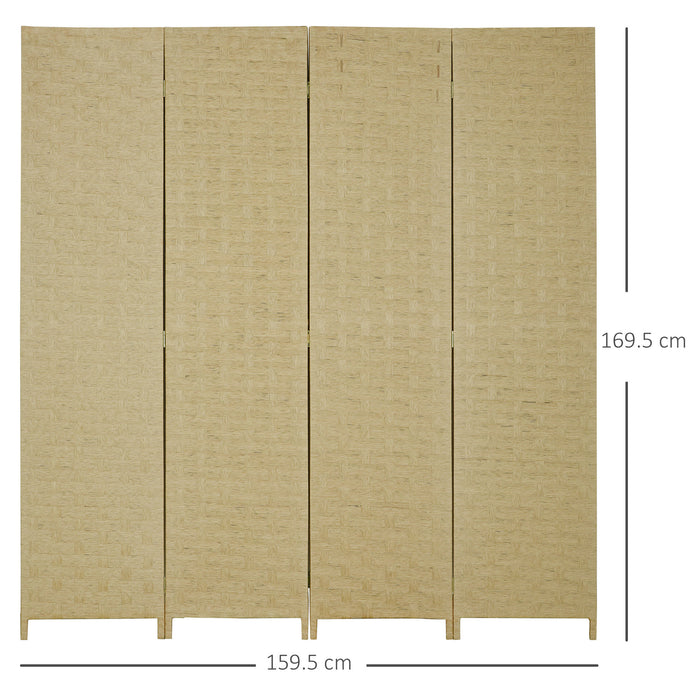 4-Panel Room Dividers, Wave Fibre Freestanding Folding Privacy Screen Panels, Partition Wall Divider for Indoor Bedroom Office, 170 cm, Brown