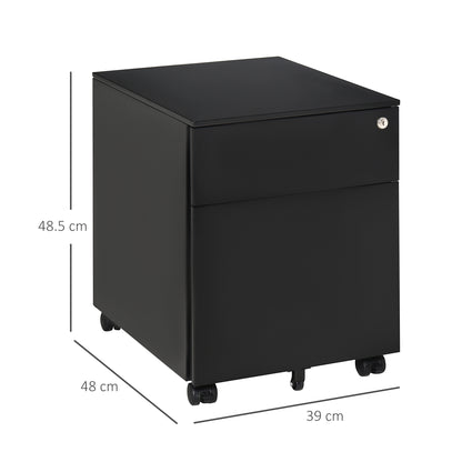 Vertical File Cabinet Steel Lockable with Pencil Tray and Casters Home Filing Furniture for A4, Letters, Legal-sized Files, 39 x 48 x 48.5cm