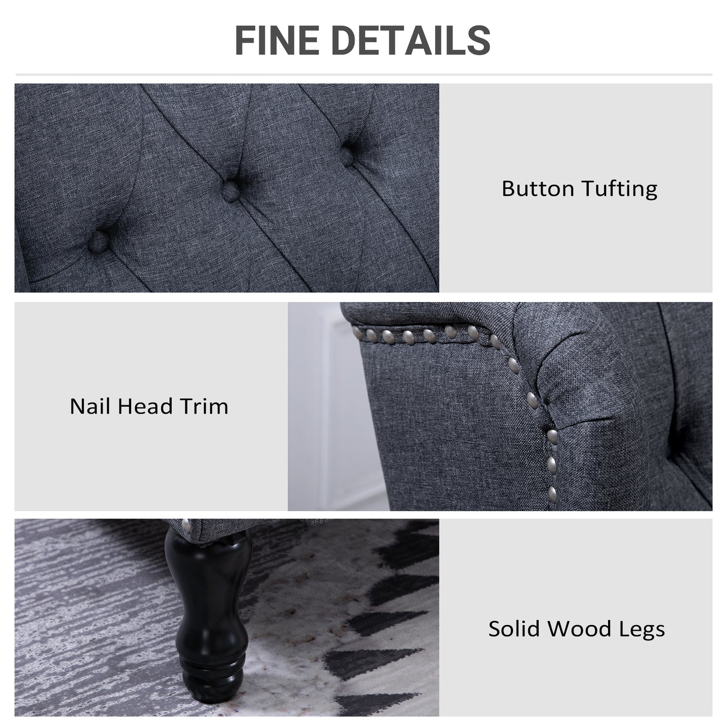 Recliner Armchair with Footrest Grey Tone in a Vintage Tufted Design Dark Grey