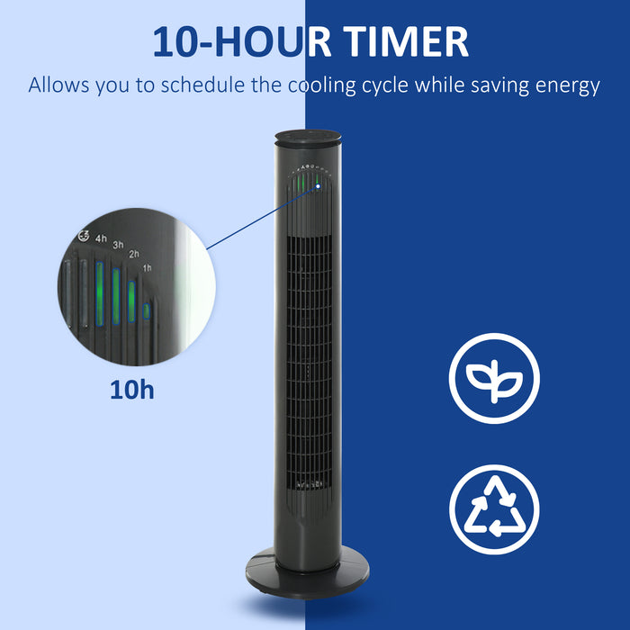 30'' Freestanding Tower Fan, 3 Speed 3 Mode, 10h Timer, 70 Degree Oscillation, LED Light, 5M Remote Controller, Dark Grey