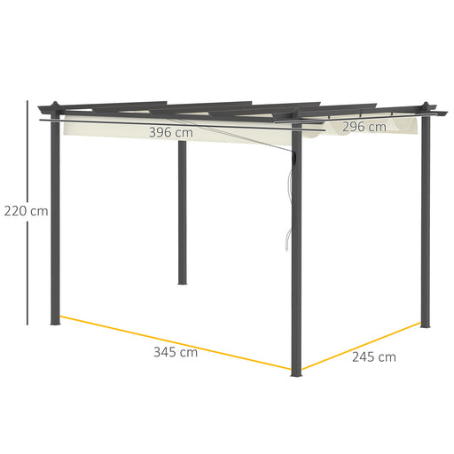 Outsunny 4 x 3(m) Aluminum Pergola with Retractable Roof, Garden Gazebo Canopy Shelter for Outdoor, Patio, Cream White
