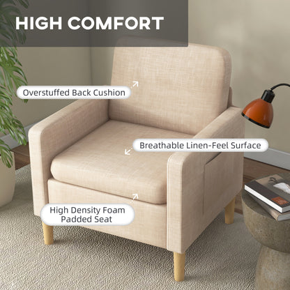 Modern Armchair, Comfy Fireside Chair, Upholstered Accent Chair for Living Room, Bedroom, Home Office, Beige