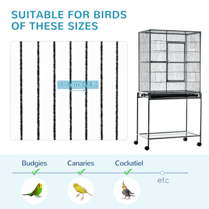 Bird Cage Metal Canary Cages for Parakeet with Detachable Rolling Stand, Storage Shelf, Wood Perch, Food Container