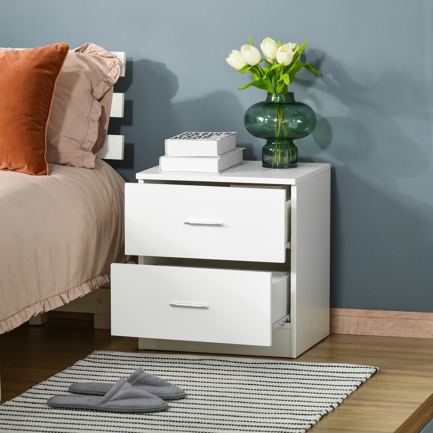 Bedside Table with 2 Drawers, Modern Nightstand, Cabinet Drawers Side Storage Unit for Bedroom, Living Room