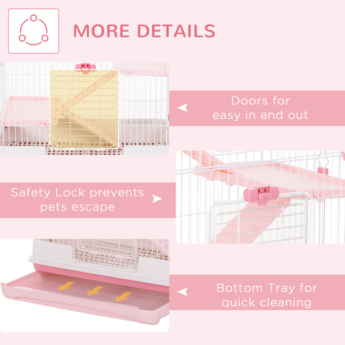 4-Level Small Animal Cage, Indoor Bunny House, for Ferrets, Chinchillas w/ Wheels, Slide-Out Tray, Pink, 81 x 52.5 x 114 cm