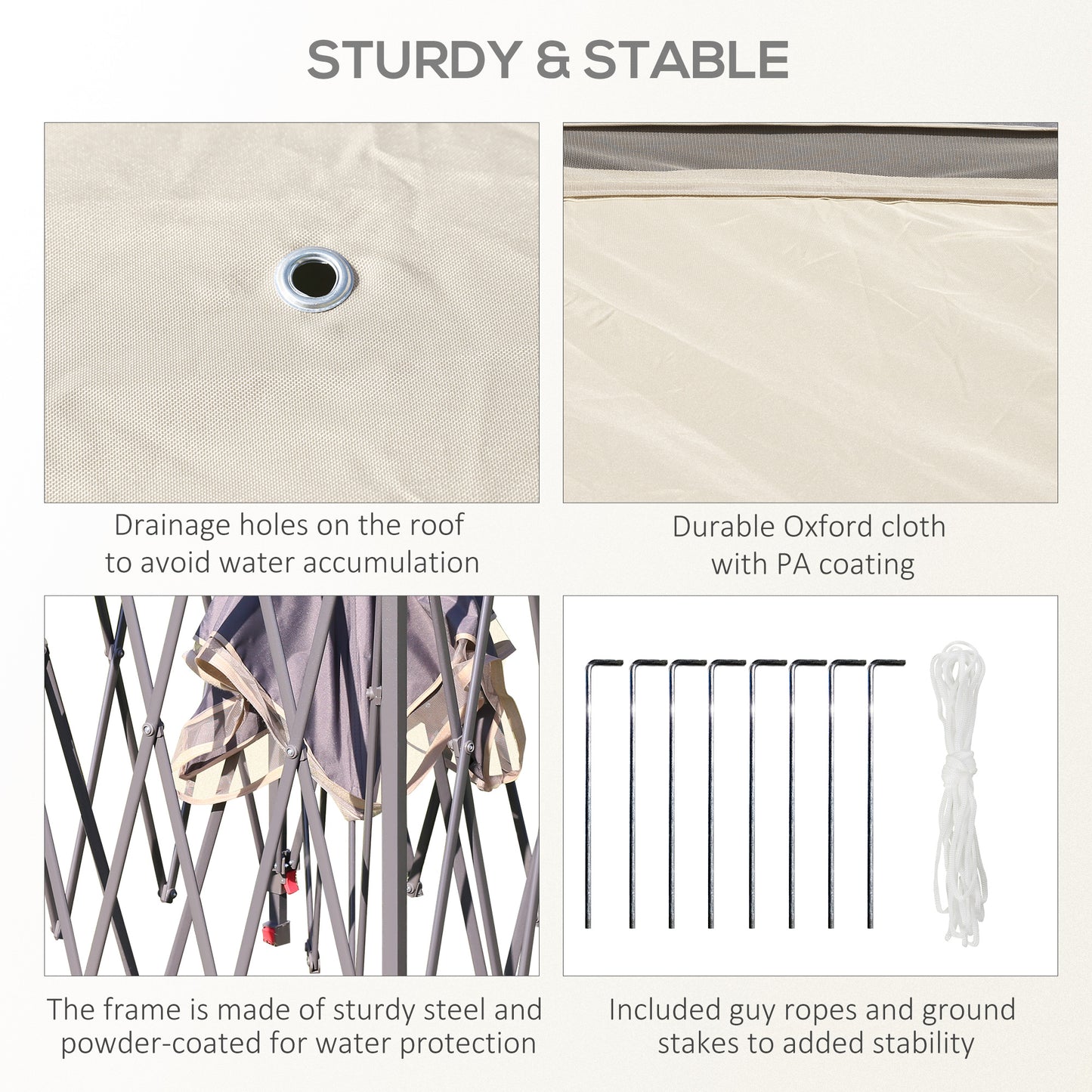 Outsunny 330cm x 330cm Pop Up Canopy, Double Roof Foldable Canopy Tent with Zippered Mesh Sidewalls, Height Adjustable and Carrying Bag, Event Tent for Patio Garden Backyard, Beige