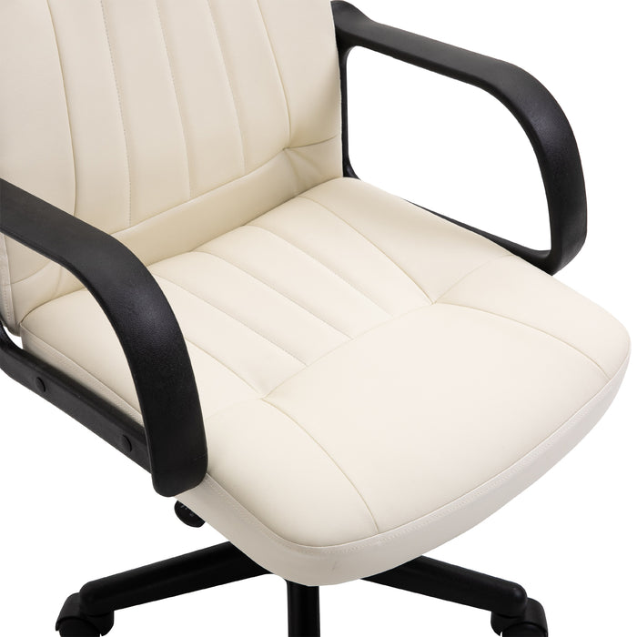 Swivel Executive Office Chair Home Office Mid Back PU Leather Computer Desk Chair for Adults with Arm, Wheels, Cream