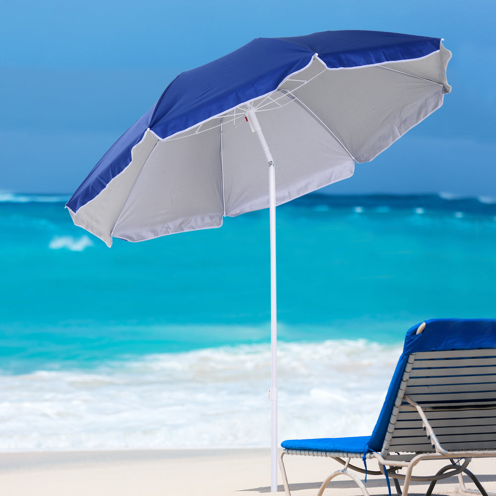 1.7m x 2m Tilted Steel Frame Beach Parasol Blue